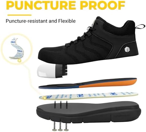 FitVille Extra Wide Work Boots for Men Composite Steel Toe Safety Boots High Top Work Shoes for Men