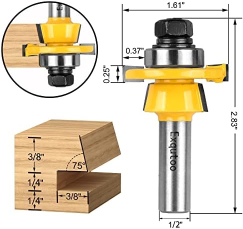 Exqutoo 1/2-Inch Shank 2 Set Bevel Shaker Rail and Stile Router Bits