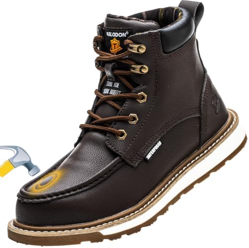 KELODON Waterproof Steel Toe Boots For Men 6" Moc Work Shoes