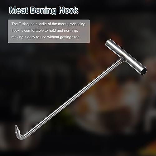 uxcell 2Pcs 15inch T-Handle Meat Boning Hook with Wide Handle, Stainless Steel T Hooks for Kitchen, Butcher Shop, Restaurant, BBQ Tool, Silver