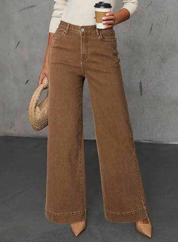 Dokotoo Women's Casual High Waisted Jeans Stretch Wide Leg Loose Denim Pant