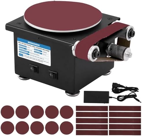 MXBAOHENG Mini Disc Sander 6-Inch Electric Mini Belt Sander 1.2-Inch by 15-Inch, Small Sanding Belt Machine for Wood Crafts Metal Stone Grinding 100W 8000RPM (Model A)