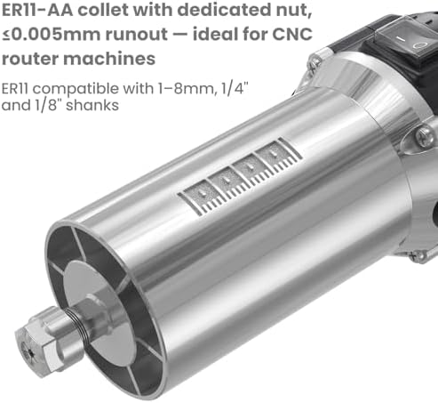 710W CNC Router Spindle Motor with Speed Display, 6-Speed Adjustable (7000–30000 RPM), 65mm Diameter, 1/4" ER11 Collet, Compatible with CNC Routers, Milling and Engraving Machines