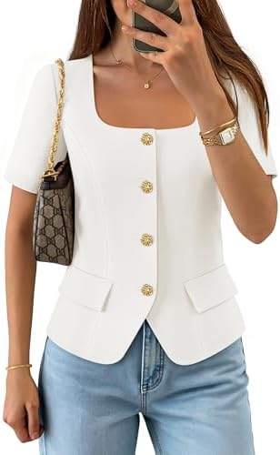 ZESICA Womens Summer Vest Top Short Sleeve Blouse Suit Blazer Work Outfits