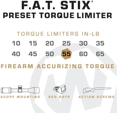 Fat Stix Individual Limiter 10-65 Inch-Pounds with Preset Torque, Accurately Tightens, Reversible, Compatible with Wheeler Fat Stix T-Handle Driver, for Gunsmithing, Reloading, and Torque Adjustment