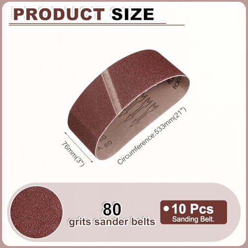 HARFINGTON 3 x 21 Inch Sanding Belts, 10 Pcs 80 Grits Aluminum Oxide