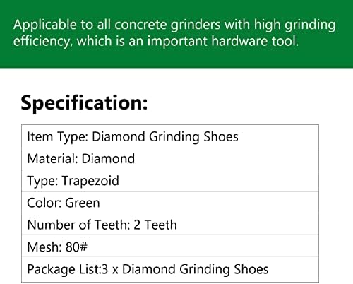 3PCS Trapezoid Grinding Shoes for Concrete - 80# Grit 2-Teeth Diamond Grinding Blocks for Floor Grinders Polishers (Green)