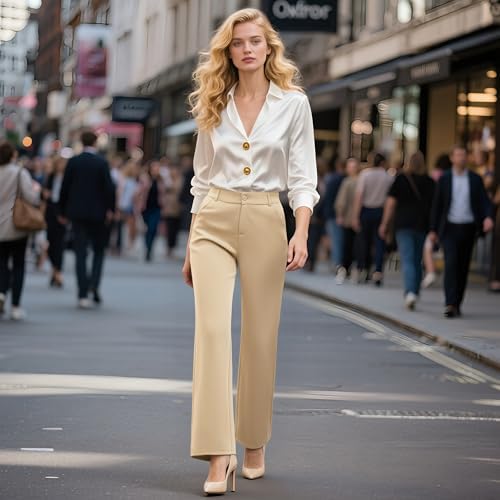 iChosy Womens High Waist Wide Straight Leg Trousers Casual Slacks Dress Pants with Pockets