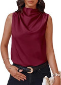 Cicy Bell Womens Mock Neck Satin Tank Tops Silky Business Casual Outfits