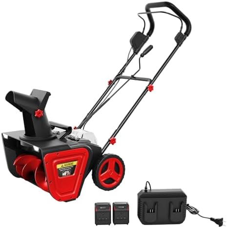 20" Cordless Snow Blower with 2×20V Batteries, 20" Wide 12" Deep Clearing, Self‑Propelled Electric Snow Shovel with 180° Rotating Chute & LED Lights for Driveway, Sidewalk, Patio, Red