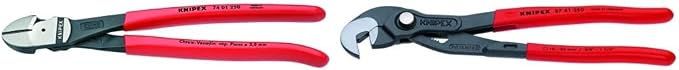KNIPEX High Leverage Diagonal Cutters (7401250SBA), 10 inches and KNIPEX Raptor Pliers (8741250) Red, 10 inches