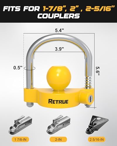 RETRUE Universal Trailer Coupler Lock, Adjustable Hitch Lock, Bright Yellow