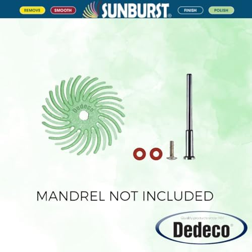 Dedeco Sunburst Radial Bristle Discs 5-Pack - 1" Curved 4-Ply Mounted Discs - Light Green 14000 Grit (Ultra-Fine, 1 Micron) - Aluminum Oxide for Polishing & Finishing