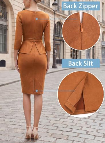VFSHOW Womens Work Business Office Front Zipper Peplum Church Sheath Dress