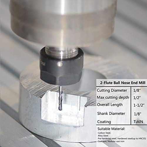 SpeTool 5Pcs Ball Nose Router Bits 1/8" Cutting Diameter Milling Tool HRC55, 1/8" Shank Up Cut Spiral CNC Tool