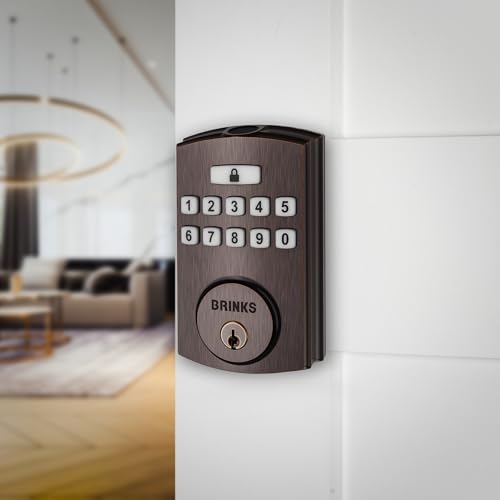 Brinks Fingerprint Door Lock, Keyless Entry Biometric Lock, Electronic Keypad Fingerprint Deadbolt with Auto-Locking, Front Door Lock and Interior Knob Set, Easy Installation, Tuscan Bronze