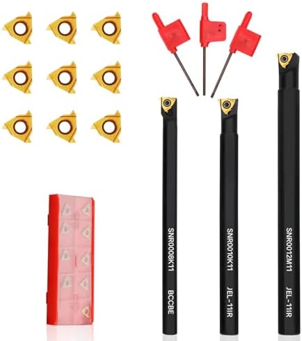 SNR0008K11, SNR0010K11, SNR0012M11 Indexable Lathe Turning Tool 12Pcs Kit, 3 Pcs Metal Lathe Tools Holder Set, with 9Pcs 11IR A60 Carbide Inserts Turning Inserts Carbide Turning Tool