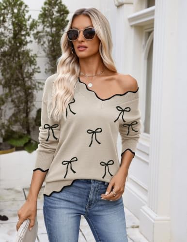 Zeagoo Women's 2026 Fall V Neck Sweater Long Sleeve Lightweight Knit Tops