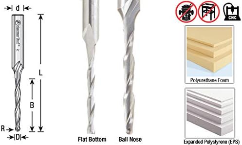 Amana Tool 48444 CNC Solid Carbide Foam Cutting Up-Cut Spiral 6mm D x 57mm CH x 6mm SHK x 100mm Long Flat Bottom Router Bit