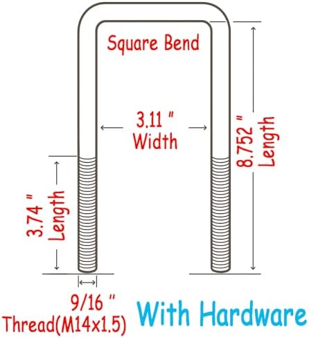 BST BSSP Square U-Bolts for 3" Wide Leaf Spring 8.75" Long 9/16" Dia for 2004-2018 Ford F150 w/Hardware