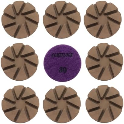 Hybrid Diamond Ceramic Polishing Pucks, Aggressive Concrete Terrazzo Floor Hook n Loop Grinding Pads, 3 Inch Long Using Life Transitional Discs,30# 9 PCS