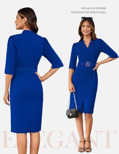 GRACE KARIN Women's Work Dress 3/4 Sleeve V Neck Bodycon Dress with Belt
