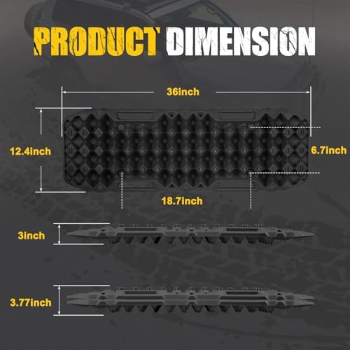 BUNKER INDUST Off-Road Traction Boards, Pair Recovery Tracks Traction Mat for Jeep Mud, Sand, Snow Traction Pads-Black Emergency Tire Traction Device (Gen 10th)