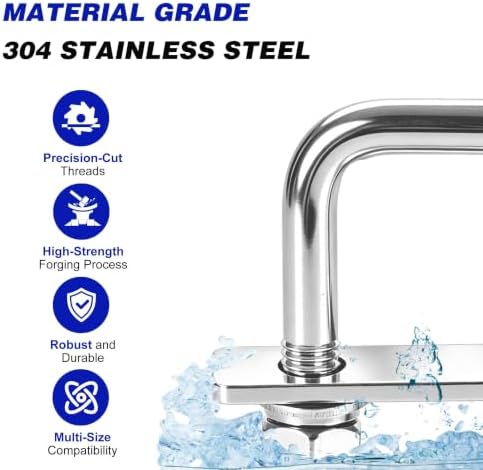 2 Pcs Heavy Duty M10 Square U Bolts Kit, 4 Inch Wide 304 Stainless Steel U-Bolt with Frame Plates and Washers, Marine Grade U Bolt M10 x 102mm W x 200mm L Trailer Axle Clamp