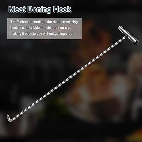 uxcell 2Pcs 34inch T-Handle Meat Boning Hook with Wide Handle, Stainless Steel T Hooks for Kitchen, Butcher Shop, Restaurant, BBQ Tool, Silver
