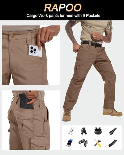 Rapoo Men's Ripstop Cargo Pants Work Pants EDC with 9 Pockets Hiking Pants