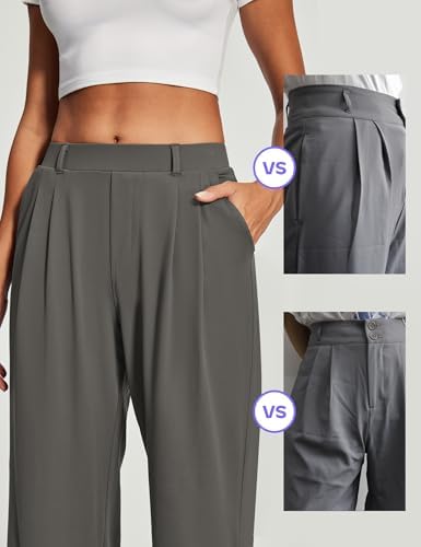 Heathyoga Womens Dress Pants Pull On Stretchy Work Pants Wide Leg Trousers
