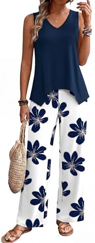 WIHOLL Two Piece Sets for Women Dressy Lounge Sets Summer Outfits Cruise Travel Beach Vacation Casual Wide Leg Pants Set