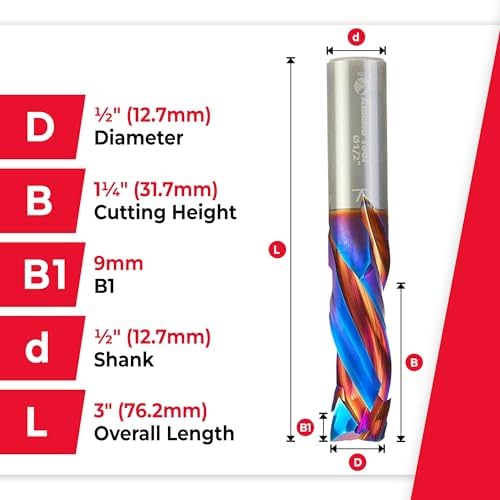 Amana Tool Spektra Extreme Tool Life Solid Carbide CNC Compression Spiral Router Bit, 46012-K, 1/2 D x 1-1/4 CH x 1/2 Shank x 3 Inch Long 3 Flute