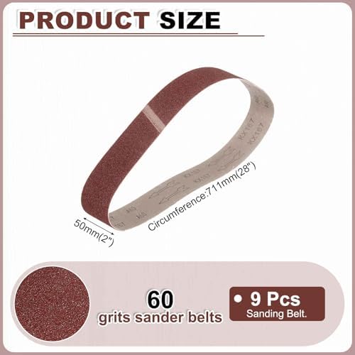 HARFINGTON 2 x 28 Inch Sanding Belts, 9 Pcs 60 Grit Aluminum Oxide Abrasive Belt Sander File Belt for Woodworking, Metal Polishing, Knife Sharpener