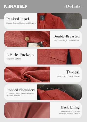 Mina Self 2026 Women's Fall Tweed Blazer Plaid Jacket Business Casual Coat