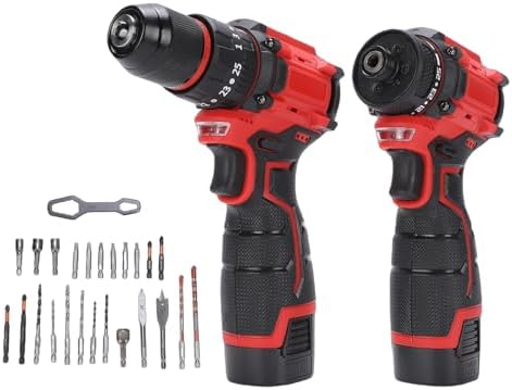 16.8V Screwdriver and Electric Drill Set, With 3 Batteries, 25 Accessories and Tool Bag, for Home DIY, Woodworking, Red