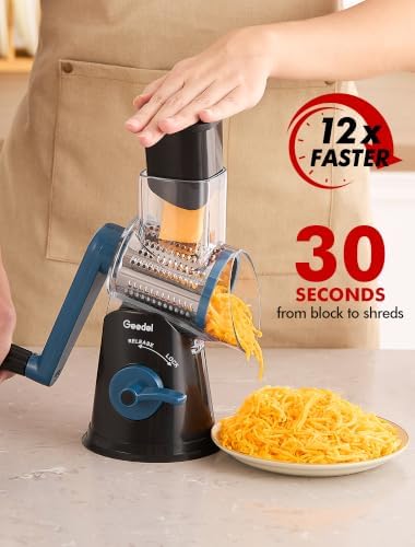 Geedel Rotary Cheese Grater Hand Crank, Cheese Shredder Vegetable Slicer