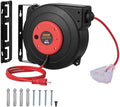 VEVOR Retractable Extension Cord Reel, 50 FT, Heavy Duty 14AWG/3C SJTOW Extension Power Cord with Lighted Triple Tap Outlet, 13A Circuit Breaker 180° Swivel Bracket for Ceiling or Wall Mount, Red