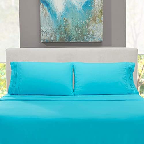 Hearth & Harbor King Size Sheets - 4 Piece Bed Sheet Set, Hotel Luxury Double Brushed Bed Sheets - Extra Soft Bedding Sheets & Pillowcases, King, Beach Blue