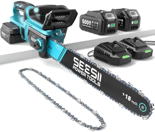 SEESII 40V Electric Chainsaw Cordless 18-Inch with 2 x 5.0Ah Batteries