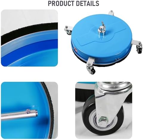19" Pressure Washer Surface Cleaner with 4 Wheels, Coated Blue Stainless Steel Power Washer Surface Cleaner for Driveway Sidewalk Patio, 1/4" Quick Connector, 2 Extension Wand, 4000 PSI