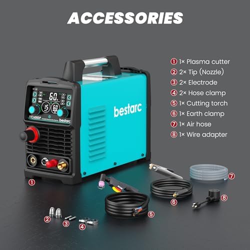 Bestarc 60A Pilot Arc Plasma Cutter, 110/220V, LED Display, Air Sensor