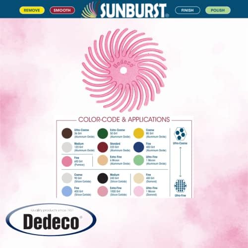 Dedeco Sunburst Radial Bristle Discs 48-Pack - 7/8" Curved - Pink 600 Grit (Fine, Pumice) - Aluminum Oxide for Polishing & Finishing