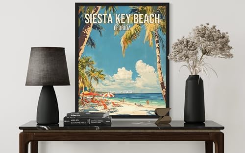 Siesta Key Beach Florida Black Framed Wall Art Print Poster, US Vintage Retro Beach Scenery Posters Prints for Restroom Home Picture Painting Artwork Gallery 219 (Siesta Key Beach Florida, 24"L x 18"W, Black Frame)