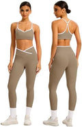 ABOCIW Workout Sets for Women 2 Piece Color Block Strappy Sports Bra High Waist Shorts Gym Yoga Pilates Outfits