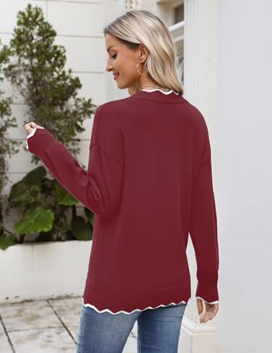 Zeagoo Women's 2026 Fall V Neck Sweater Long Sleeve Lightweight Knit Tops
