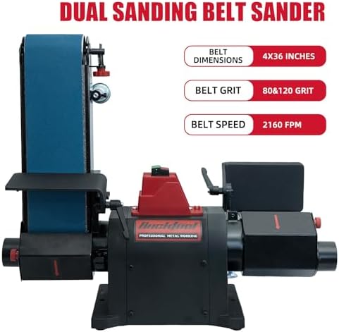 BUCKTOOL Dual Belt Sander for Knife Sharpening,4x36" Belts,1HP,2160FPM