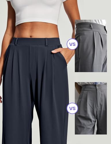 Heathyoga Womens Dress Pants Pull On Stretchy Work Pants Wide Leg Trousers