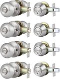 4 Pack Keyed Alike Entry Door Knob and Deadbolt Set, Satin Nickel Double Cylinder Deadbolt Lock Set, Round Style Door Knobs Deadbolt for Exterior/Front Door