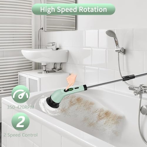 Luocute Electric Spin Scrubber, Waterproofing Cordless Cleanings Brush Scrubber for Home, 9 Replaceable Brush Heads for Bathroom Shower Bathtub Glass Car for Bathtub Window